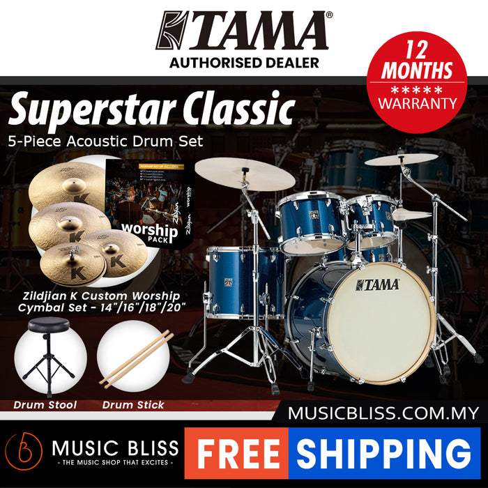 Tama Superstar Classic 5-piece Shell Pack - 22 Inch Bass Drum - Indigo Sparkle
