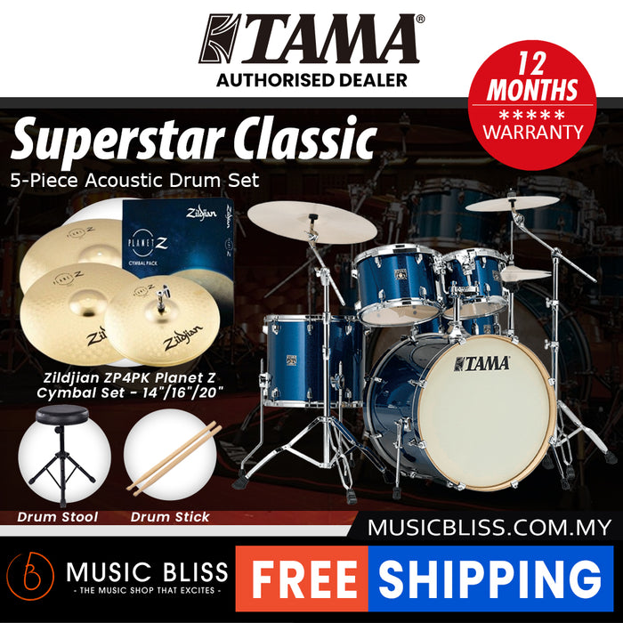 Tama Superstar Classic 5-piece Shell Pack - 22 Inch Bass Drum - Indigo Sparkle