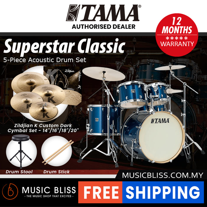 Tama Superstar Classic 5-piece Shell Pack - 22 Inch Bass Drum - Indigo Sparkle