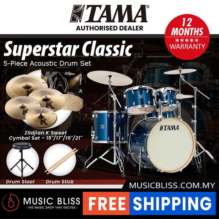 Tama Superstar Classic 5-piece Shell Pack - 22 Inch Bass Drum - Indigo Sparkle