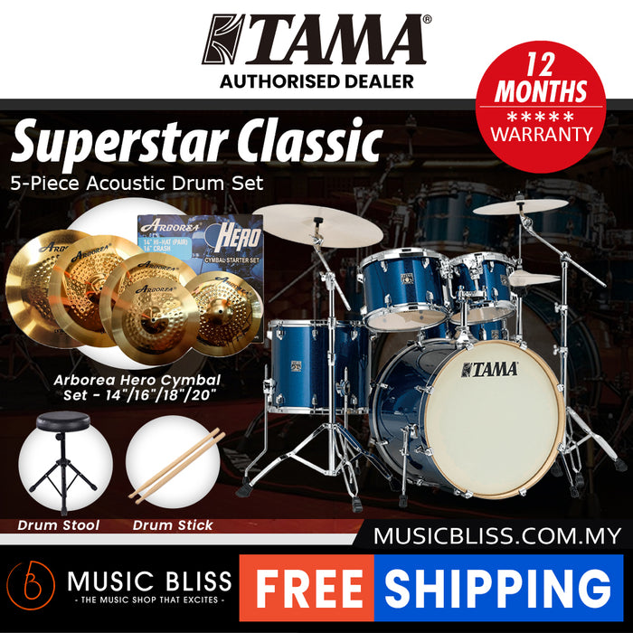 Tama Superstar Classic 5-piece Shell Pack - 22 Inch Bass Drum - Indigo Sparkle