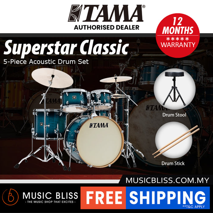 Tama Superstar Classic 5-piece Shell Pack - 22 Inch Bass Drum - Blue Lacquer Burst
