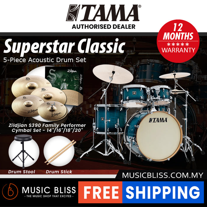 Tama Superstar Classic 5-piece Shell Pack - 22 Inch Bass Drum - Blue Lacquer Burst