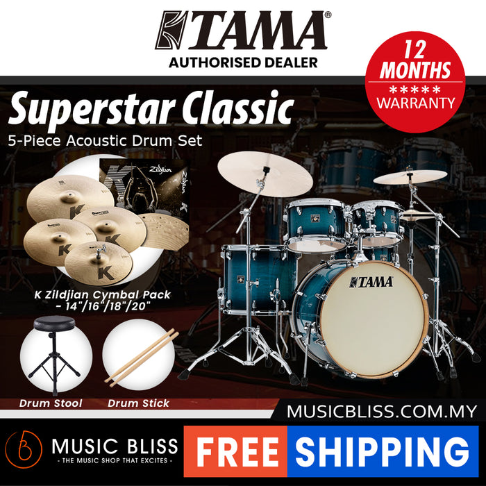 Tama Superstar Classic 5-piece Shell Pack - 22 Inch Bass Drum - Blue Lacquer Burst