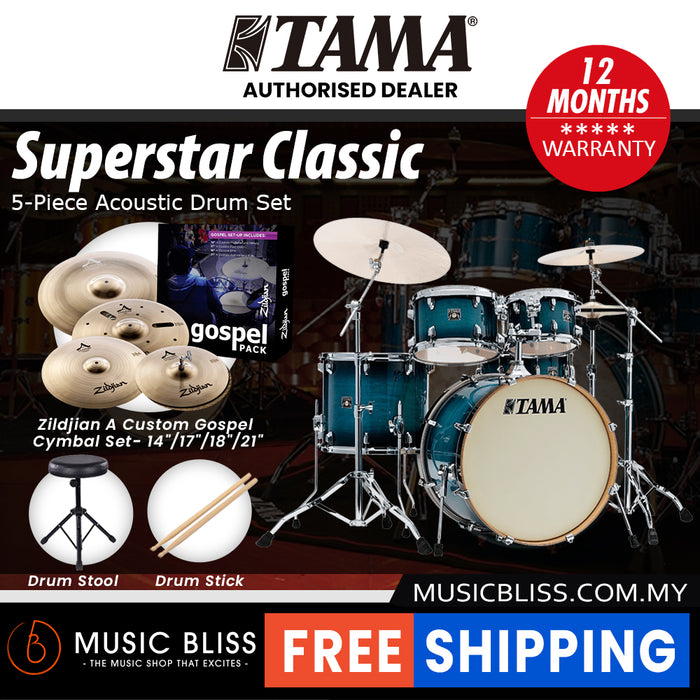 Tama Superstar Classic 5-piece Shell Pack - 22 Inch Bass Drum - Blue Lacquer Burst
