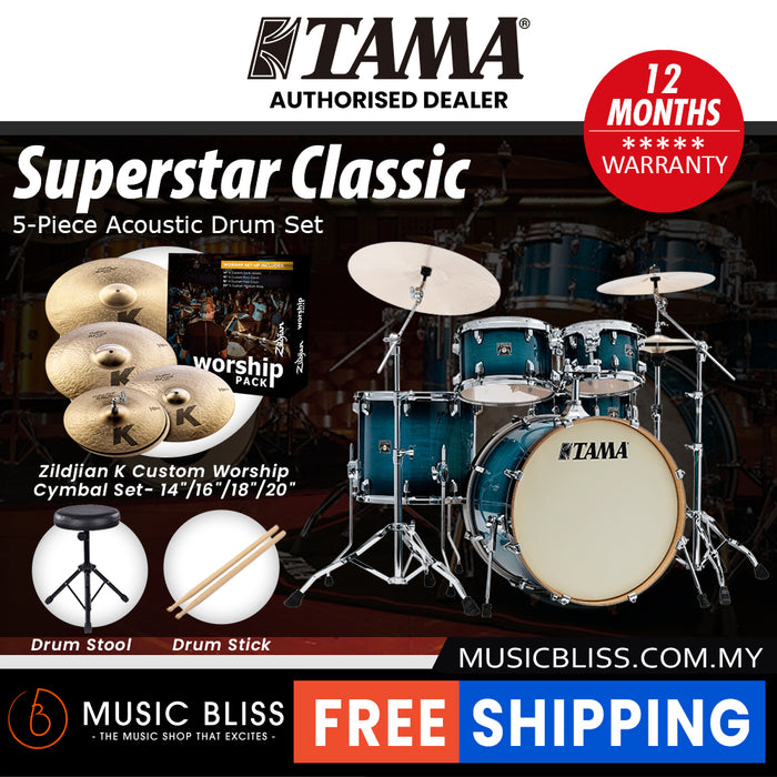 Tama Superstar Classic 5-piece Shell Pack - 22 Inch Bass Drum - Blue Lacquer Burst