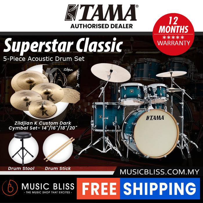 Tama Superstar Classic 5-piece Shell Pack - 22 Inch Bass Drum - Blue Lacquer Burst