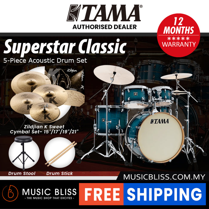 Tama Superstar Classic 5-piece Shell Pack - 22 Inch Bass Drum - Blue Lacquer Burst