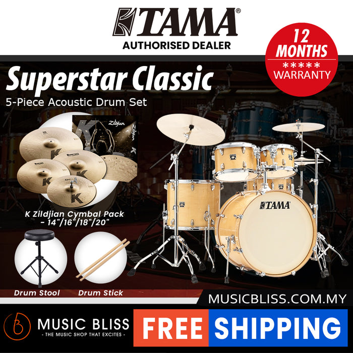 Tama Superstar Classic 5-piece Shell Pack - 22 Inch Bass Drum - Gloss Natural Blonde