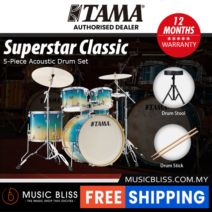 Tama Superstar Classic 5-piece Shell Pack - 22 Inch Bass Drum - Caribbean Lacebark Pine Fade