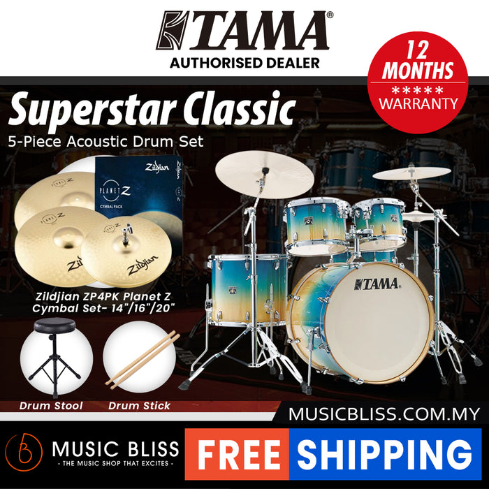 Tama Superstar Classic 5-piece Shell Pack - 22 Inch Bass Drum - Caribbean Lacebark Pine Fade