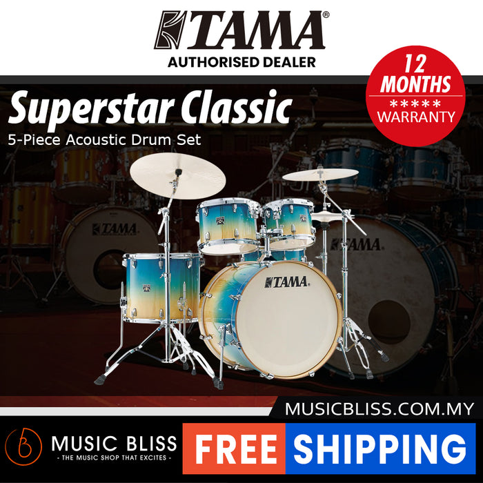 Tama Superstar Classic 5-piece Shell Pack - 22 Inch Bass Drum - Caribbean Lacebark Pine Fade