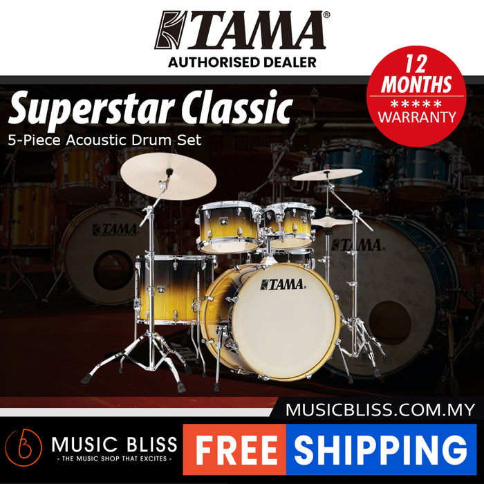 Tama Superstar Classic 5-piece Shell Pack - 22 Inch Bass Drum - Gloss Lacebark Pine Fade