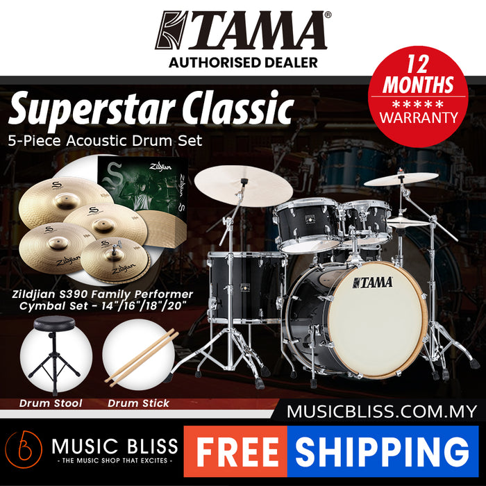 Tama Superstar Classic 5-piece Shell Pack - 22 Inch Bass Drum - Transparent Black Burst