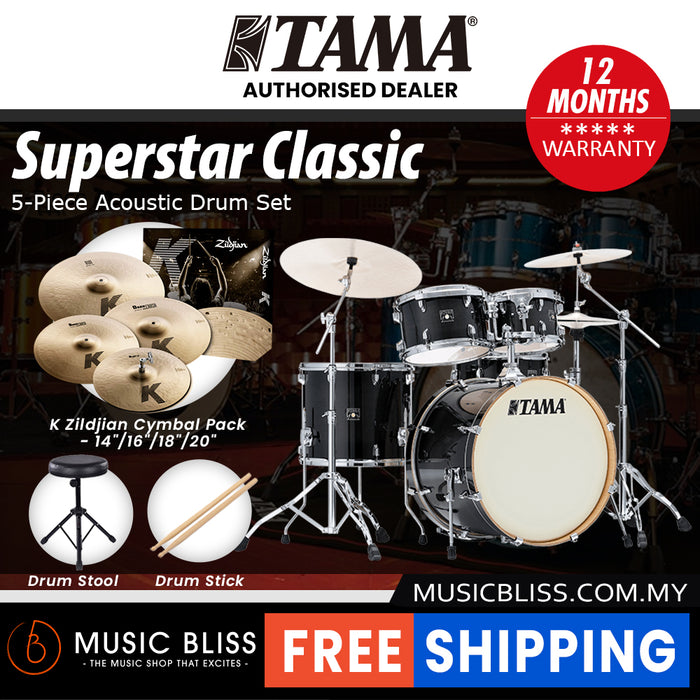 Tama Superstar Classic 5-piece Shell Pack - 22 Inch Bass Drum - Transparent Black Burst