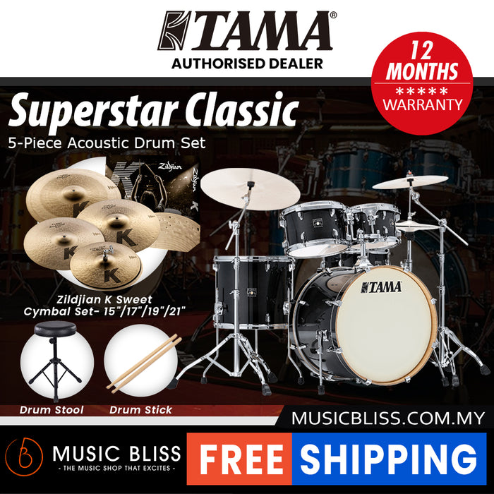 Tama Superstar Classic 5-piece Shell Pack - 22 Inch Bass Drum - Transparent Black Burst