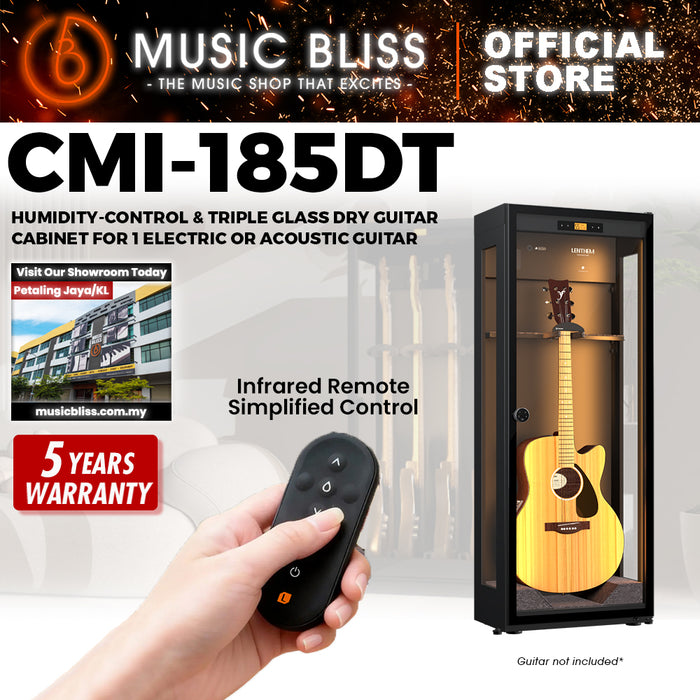 Lenthem CMI-185DT Humidity-Control & Triple Glass Dry Guitar Cabinet for 1 Electric or Acoustic Guitar - Black
