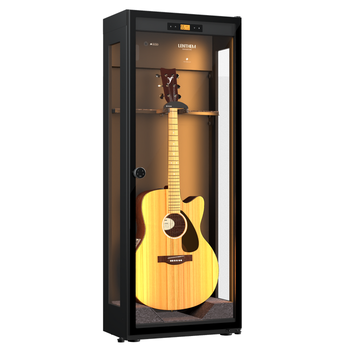 Lenthem CMI-185DT Humidity-Control & Triple Glass Dry Guitar Cabinet for 1 Electric or Acoustic Guitar - Black