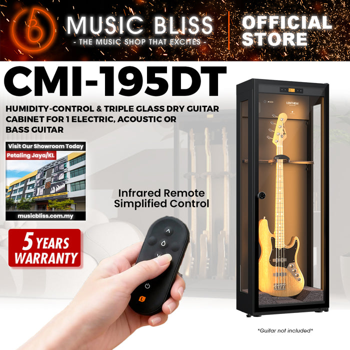 Lenthem CMI-195DT Humidity-Control & Triple Glass Dry Guitar Cabinet for 1 Electric, Acoustic or Bass Guitar - Black