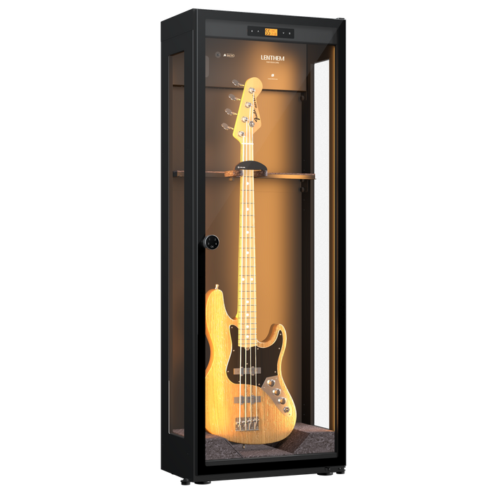 Lenthem CMI-195DT Humidity-Control & Triple Glass Dry Guitar Cabinet for 1 Electric, Acoustic or Bass Guitar - Black