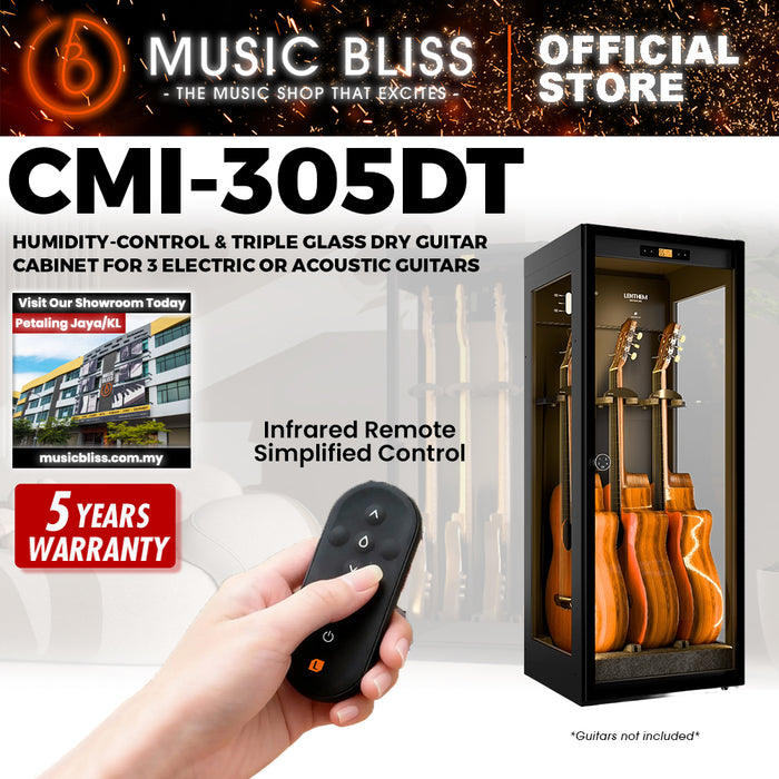 Lenthem CMI-305DT Humidity-Control & Triple Glass Dry Guitar Cabinet for 3 Electric or Acoustic Guitars - Black