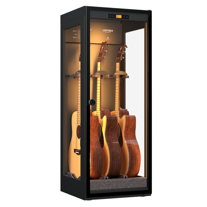 Lenthem CMI-305DT Humidity-Control & Triple Glass Dry Guitar Cabinet for 3 Electric or Acoustic Guitars - Black