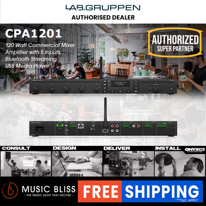 Lab Gruppen CPA1201 120W Commercial Mixer Amplifier with 5 Inputs, Bluetooth* Streaming, USB Media Player