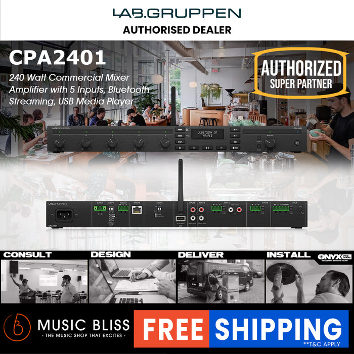 Lab Gruppen CPA2401 240W Commercial Mixer Amplifier with 5 Inputs, Bluetooth* Streaming, USB Media Player