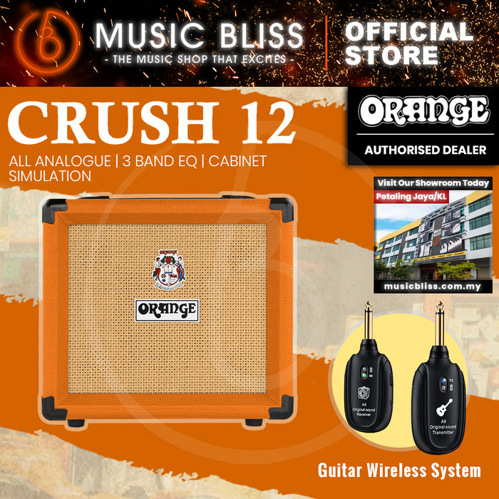 Orange Crush 12 - 12-watt 1x6" Best Beginner Electric Combo Amp with FREE Wireless Guitar System - Home Practice Amp Bundle