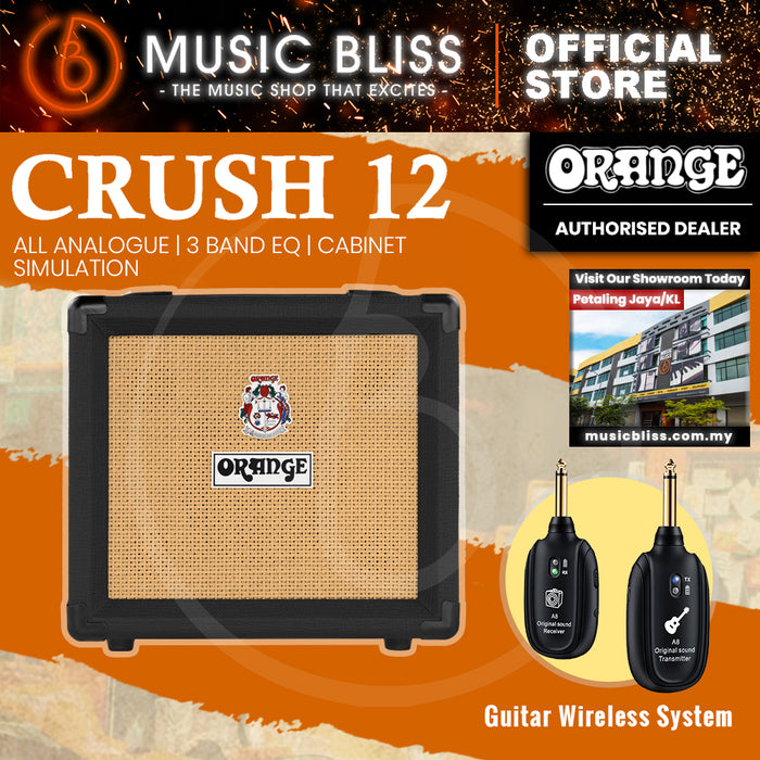 Orange Crush 12 - 12-watt 1x6" Best Beginner Electric Combo Amp with FREE Wireless Guitar System - Home Practice Amp Bundle - Black