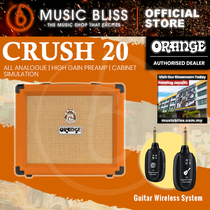 Orange Crush 20 - 20-watt 1x8" Best Beginner Electric Combo Amp with FREE Wireless Guitar System - Home Practice Amp Bundle