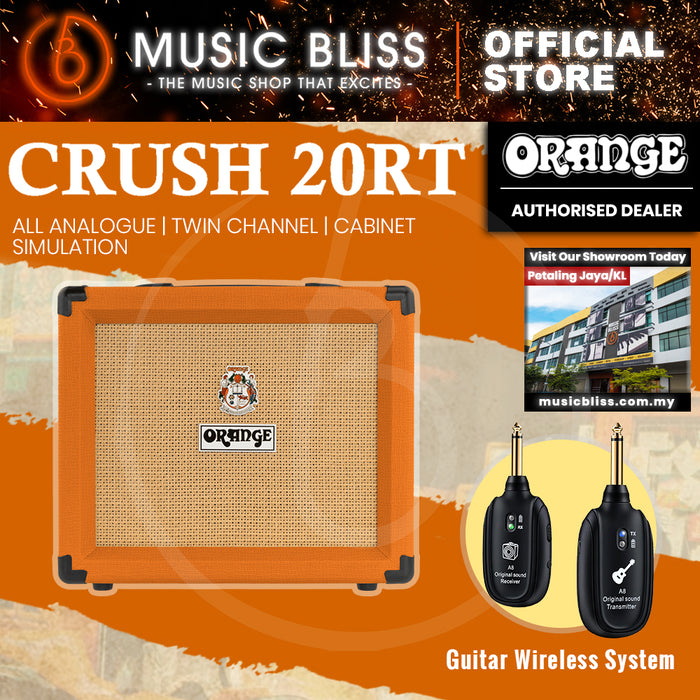 Orange Crush 20RT - 20-watt 1x8" Best Beginner Electric Combo Amp with FREE Wireless Guitar System - Home Practice Amp Bundle