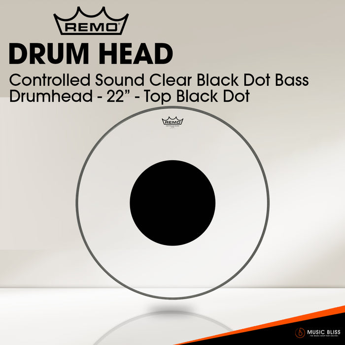 Remo Controlled Sound Clear Black Dot Bass Drumhead - 22" - Top Black Dot