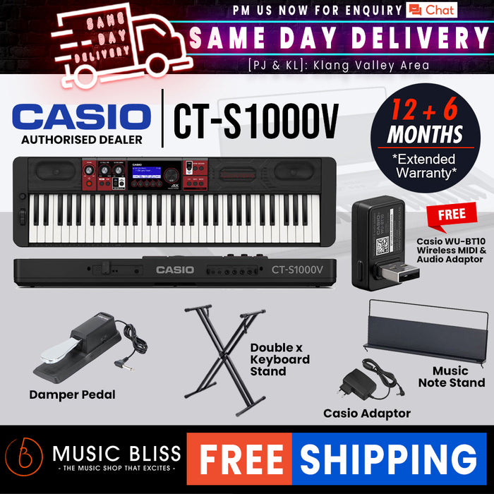 Casio Casiotone CT-S1000V 61-key Arranger Keyboard with FREE WU-BT10 and Keyboard Stand - Music Bliss Malaysia