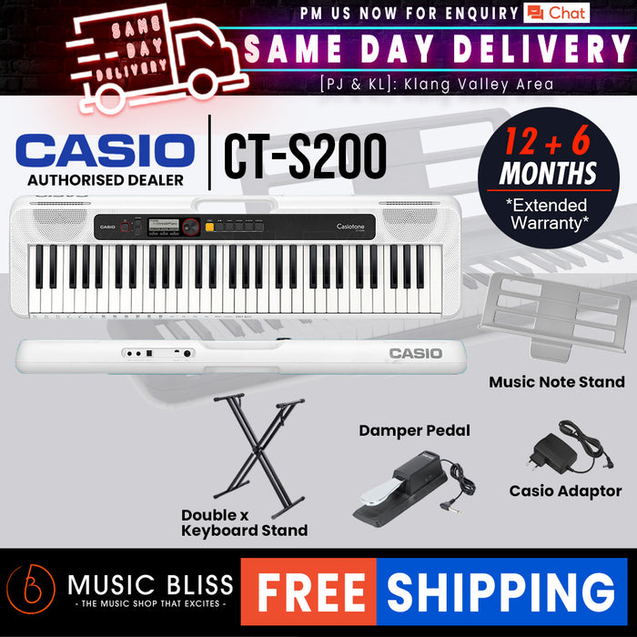 Casio CT-S200 61-Keys Casiotone Keyboard with FREE Keyboard Stand - White