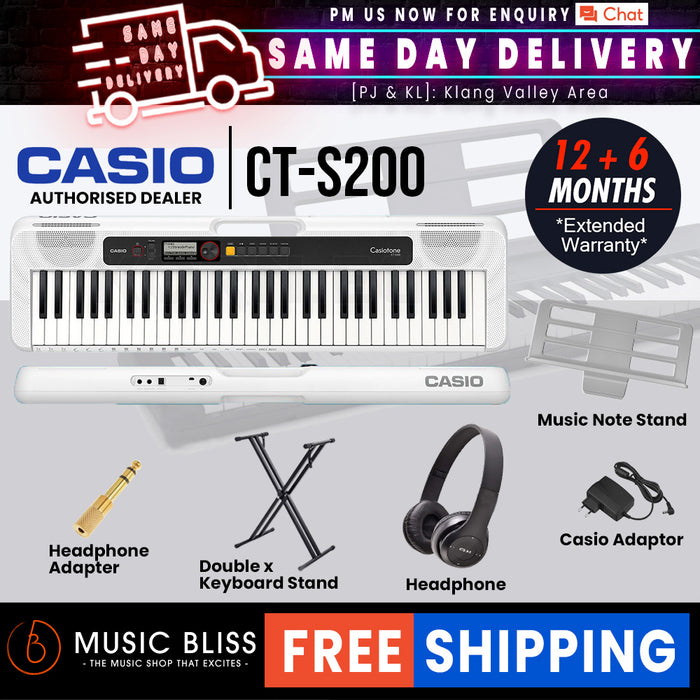 Casio CT-S200 61-Keys Casiotone Keyboard with FREE Keyboard Stand - White
