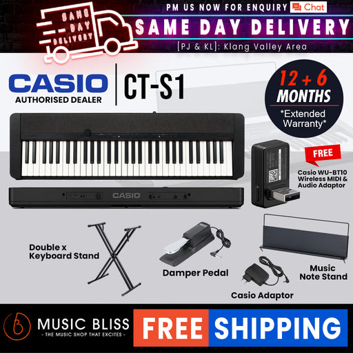 Casio CT-S1 61-key Portable Keyboard with FREE WU-BT10 and Keyboard Stand - Music Bliss Malaysia