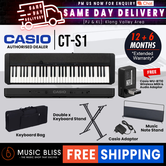 Casio CT-S1 61-key Portable Keyboard with FREE WU-BT10 and Keyboard Stand - Music Bliss Malaysia