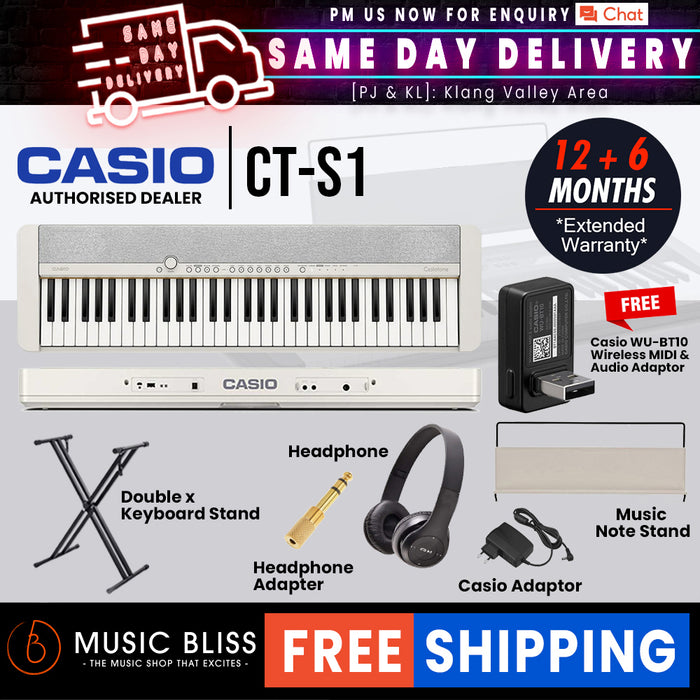 Casio CT-S1 61-key Portable Keyboard with FREE WU-BT10 and Keyboard Stand - Music Bliss Malaysia