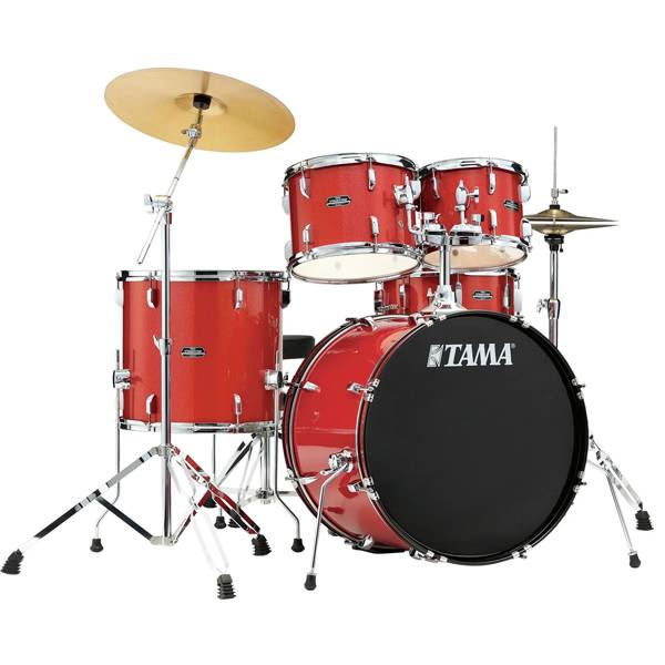 Tama Stagestar 5-piece Drum Set with Drumsticks and Throne - 22 Inch Bass Drum - Candy Red Sparkle