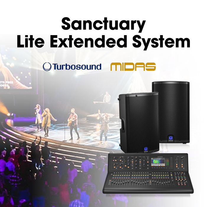 Church Sound System Package with Midas M32 LIVE 40-channel Digital Mixer, Turbosound iQ12 Speakers, iQ18B Powered Subwoofer and Midas DL32 Stage Box