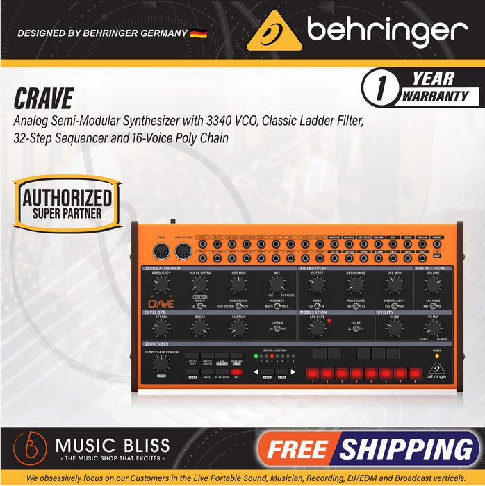 Behringer Crave Analog Synthesizer with Sequencer - Music Bliss Malaysia