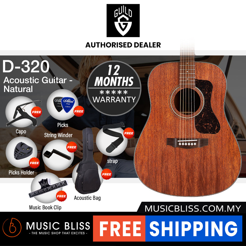 Guild D-320 Acoustic Guitar - Solid Mahogany Top, Mahogany Back & Sides ...