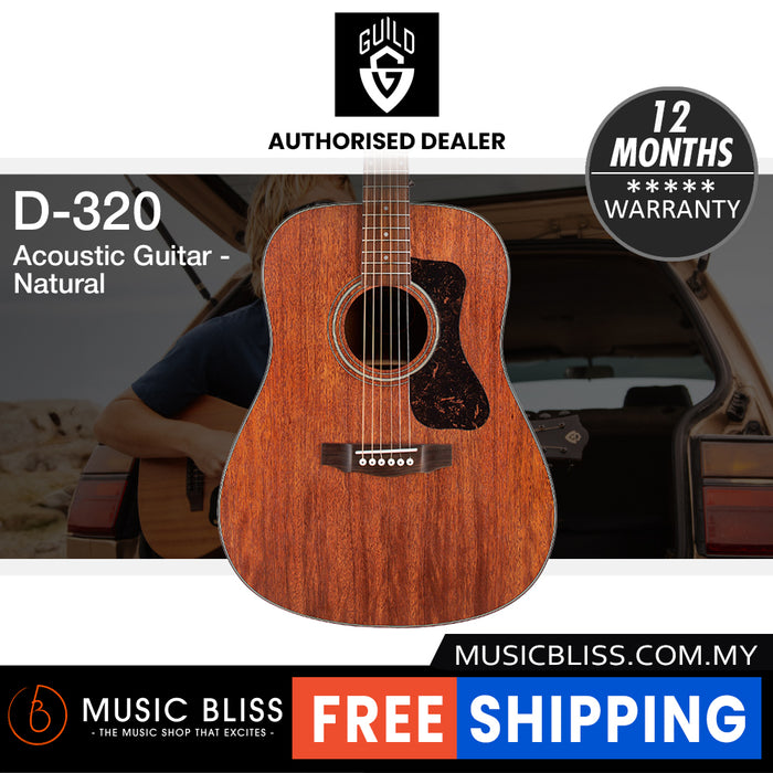 Guild D-320 Acoustic Guitar - Solid Mahogany Top, Mahogany Back & Sides - Natural