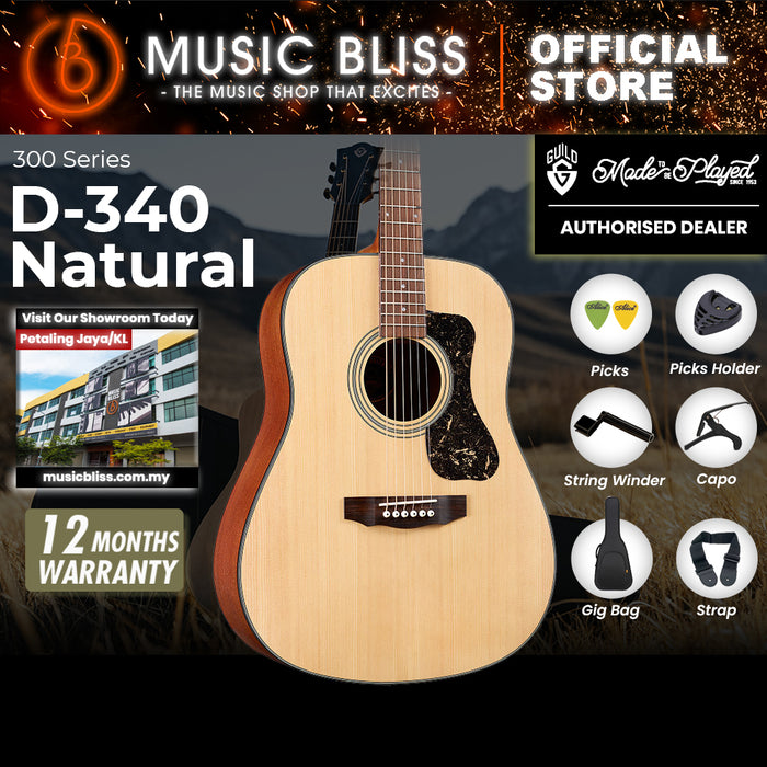 Guild D-340 Acoustic Guitar - Solid Spruce Top, Mahogany Back & Sides