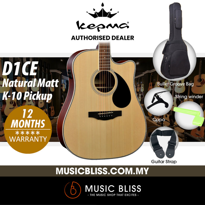 KEPMA D1CE Dreadnought Acoustic Guitar with K-10 Pickup - Natural Matt - Music Bliss Malaysia