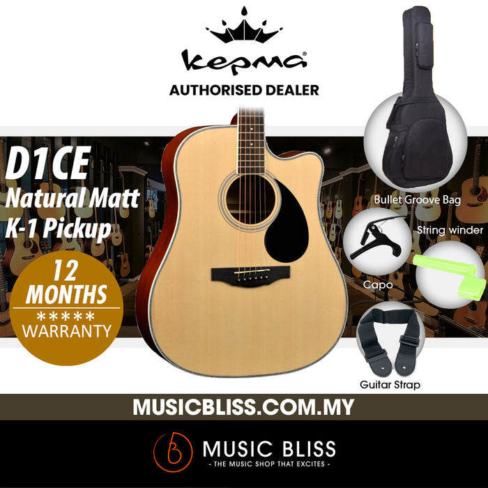 KEPMA D1CE Dreadnought Acoustic Guitar with K-1 Pickup - Natural Matt - Music Bliss Malaysia