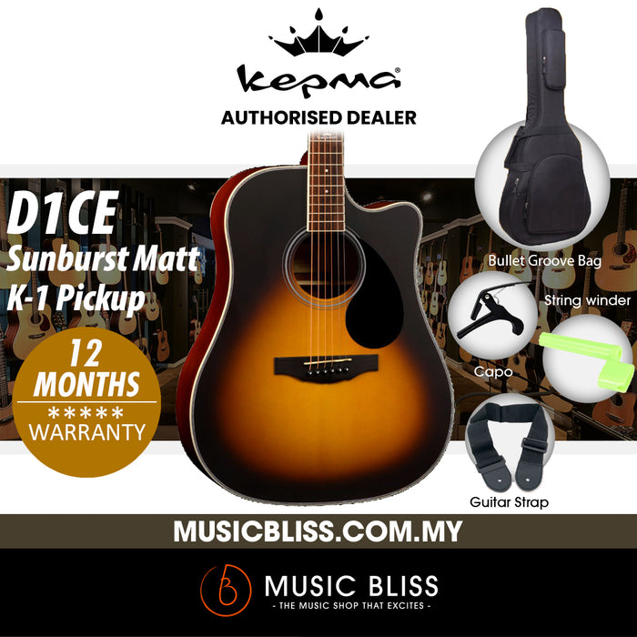 KEPMA D1CE Dreadnought Acoustic Guitar with K-1 Pickup - Sunburst Matt - Music Bliss Malaysia