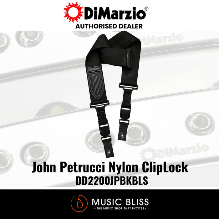 DiMarzio DD2200JP John Petrucci Signature Black Nylon Cliplock Guitar Strap with Blue Stitch - Music Bliss Malaysia