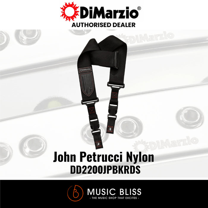 DiMarzio DD2200JP John Petrucci Signature Black Nylon Cliplock Guitar Strap with Red Stitch - Music Bliss Malaysia